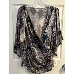 NWT Dressbarn‎ Established 1962 Blouse Womens XL Sparkle Paisley Flowy